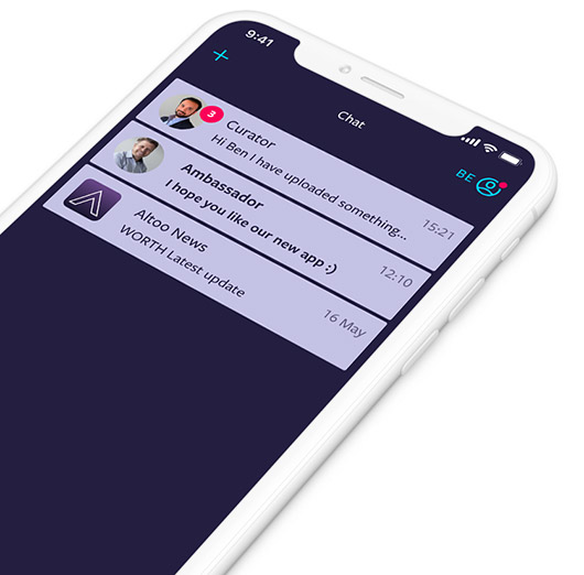 Interfaccia utente di Altoo che mostra le notifiche sul dispositivo mobile