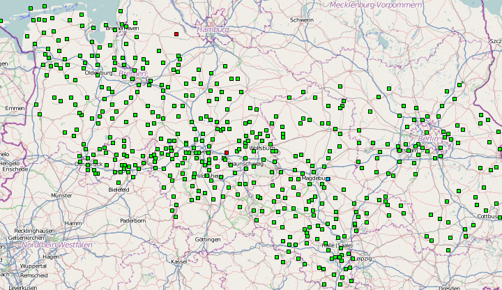 Mappa della Germania settentrionale che mostra tutti i negozi Edeka della regione