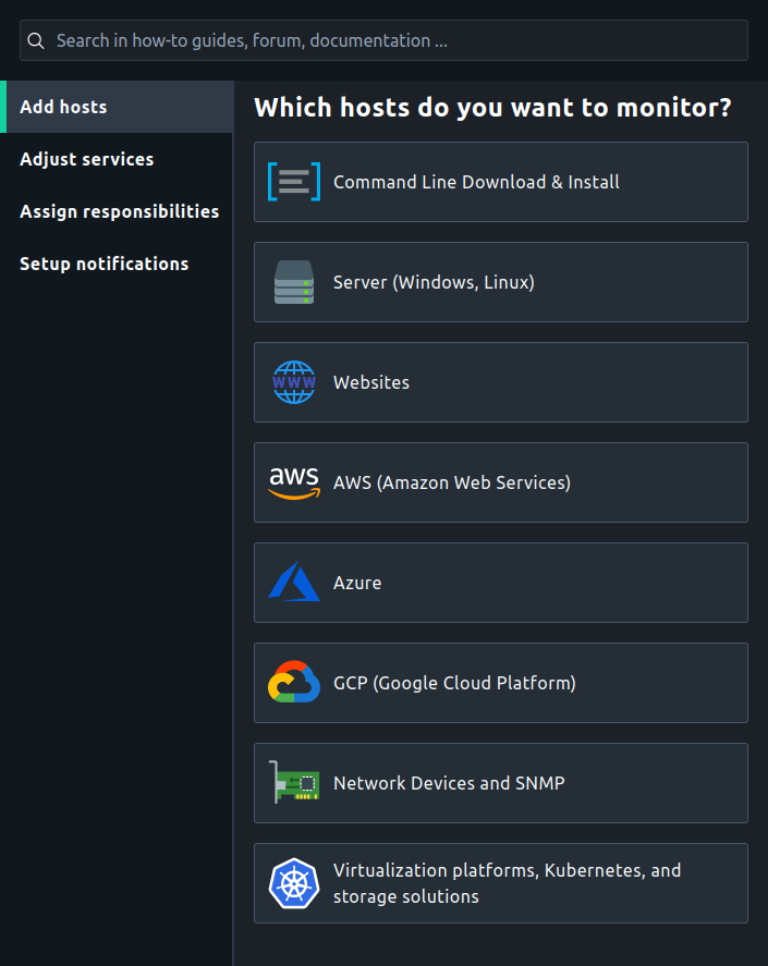 Checkmk Cloud getting started menu