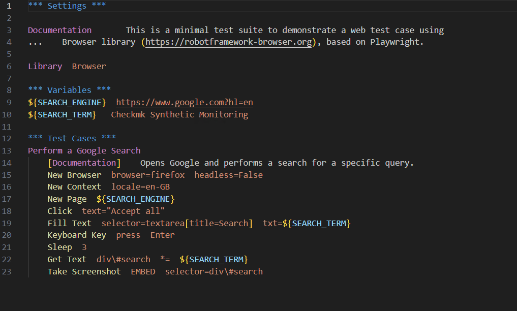 Robot Framework Suite example