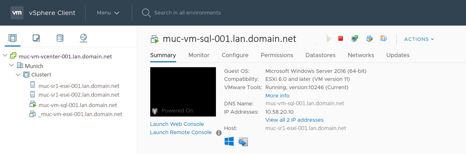 Screenshot of the VMware Client with a few VMs